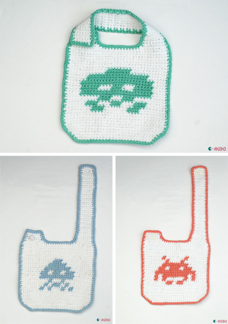 pace invaders crochet bibs by ahooka