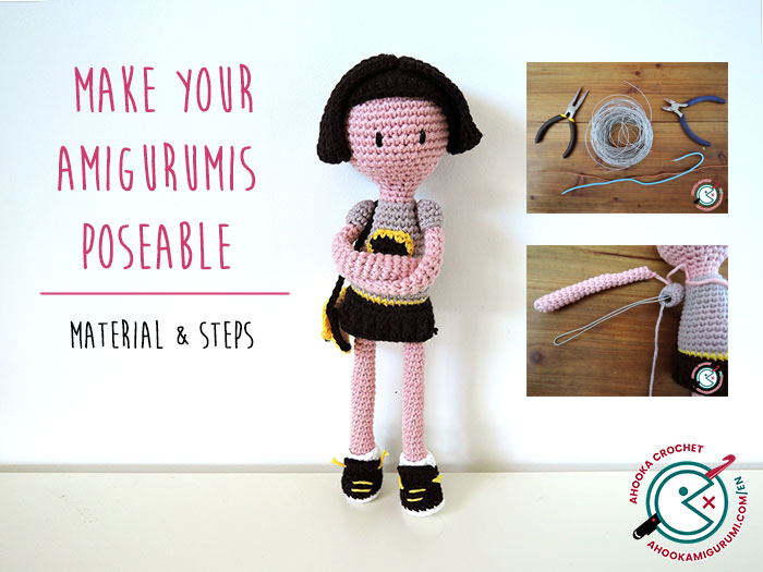 How to make your amigurumis and crocheted dolls poseable with wire skeletons - tutorial on ahookamigurumi.com